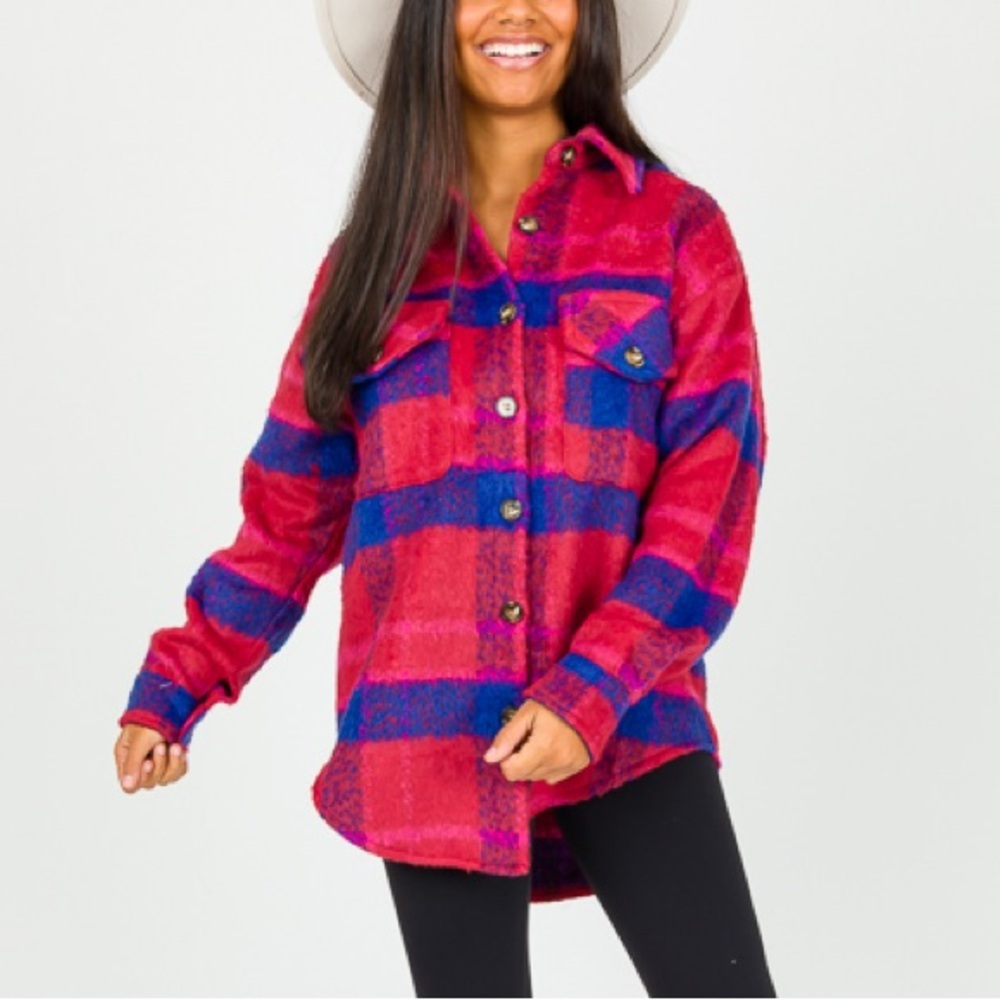 DAVI & DANI Red and Blue Plaid Jacket